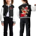 thumbnail image 4 of Staki Girls Christmas Long Cardigan Hoodies Girls Christmas Baseball Jacket – Kids Printed Varsity Bomber Jacket with Pockets(Black,13-14 Years), 4 of 7
