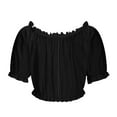 thumbnail image 5 of Mqqzkk Women's Blouse Ruffle Short Sleeve Off Shoulder Top Trendy Cut Off Crop T Shirt Summer Going Out Vacation Tees, 5 of 6
