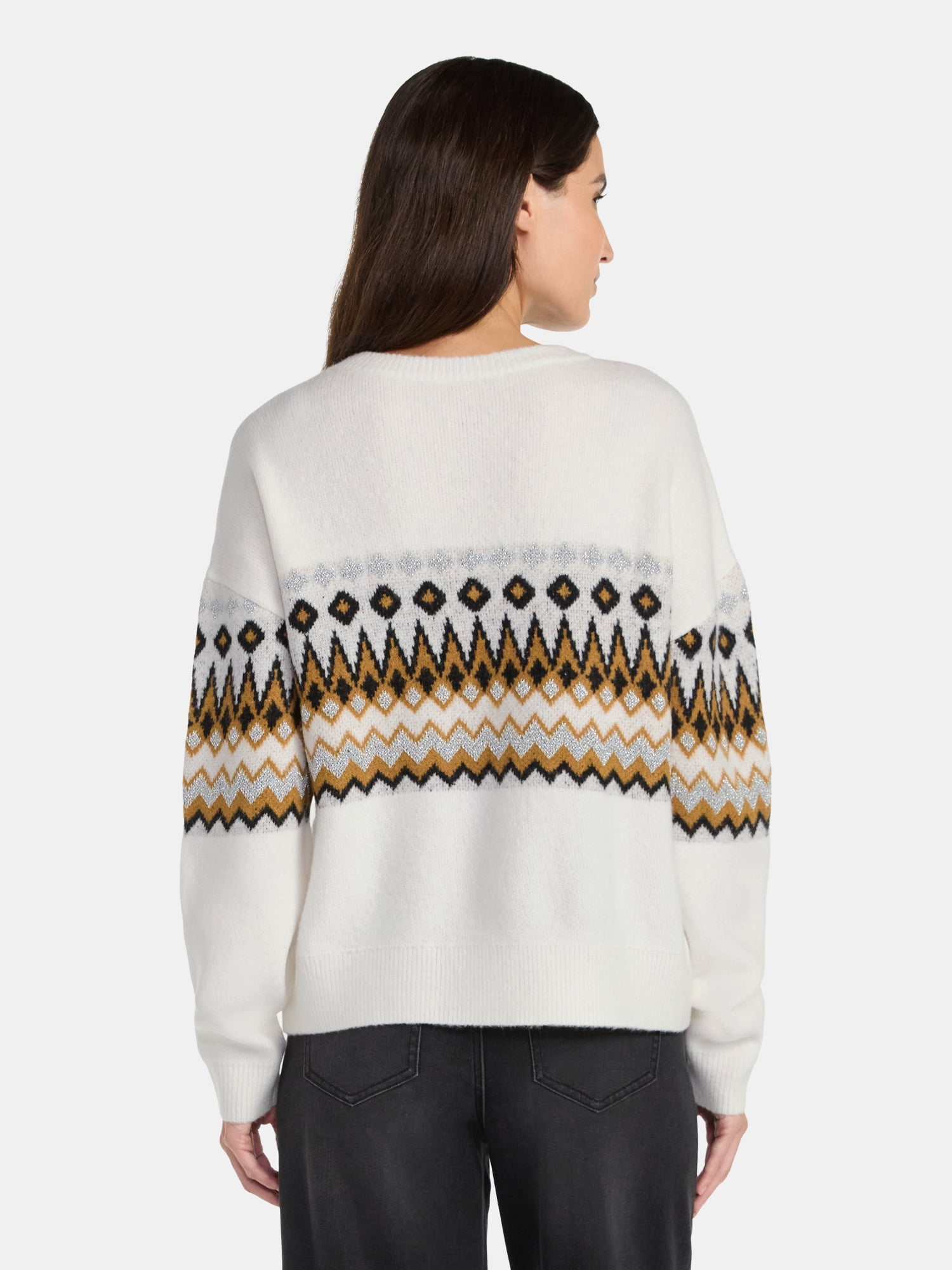 99 Jane Street Women's and Women's Plus Fair Isle Pullover Sweater, Midweight, Sizes XS-4X