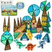 76-Piece Dinosaur Magnetic Tiles; Animal Magnet Tile Gift; Stem Building Set, Preschool, Kindergarten, Toddler Toy for Boys Girls Kids Age 3 4 5 6 7 +
