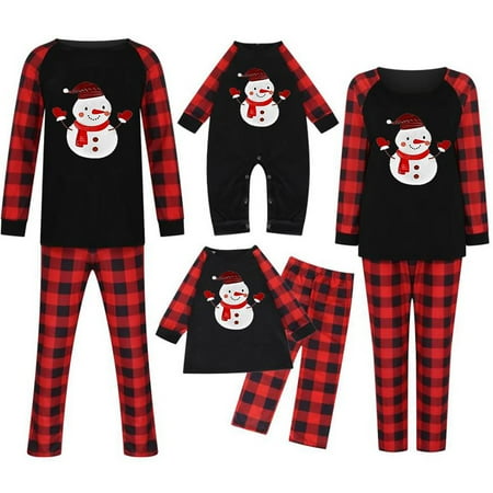 

ZCFZJW Reduce Matching Family Pjs Christmas Cute Xmas Snowman Printed Long Sleeve Tee Shirts Tops and Pants Two Piece Holiday Sleepwear(Baby-12M)