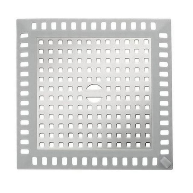tapa de drenaje del piso de acero inoxidable grado 304: filtro antiatasco para espacios limpios tapa cuadrada 12 x 12 cm con malla de orificios cuadrados y borde ranurado, acabado plateado, pequeñas asas de levantamiento en los bordes para extracción y limpieza, para baño, cocina o balcón; apta también como protector de desagüe en áreas de lavado.