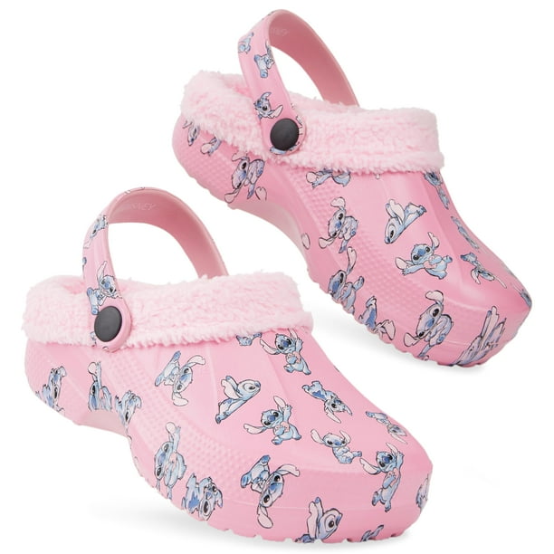 Zuecos Disney Stitch con forro polar para niñas, color rosa, talla 22/23