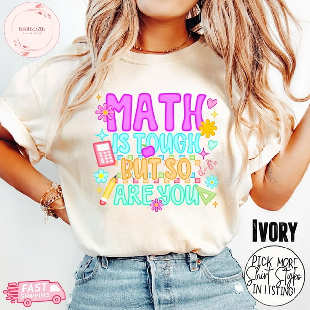 Math Teacher Shirt, Teacher Neon Tee, T-shirt, Back to School Shirt, Math is Tough But So - Pepper - M