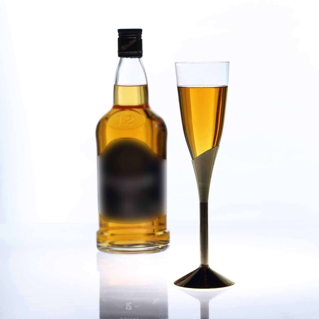 Efavormart 30 Pack | 5 oz | Plastic Champagne Flutes Disposable | Gold | Colored Detachable Base