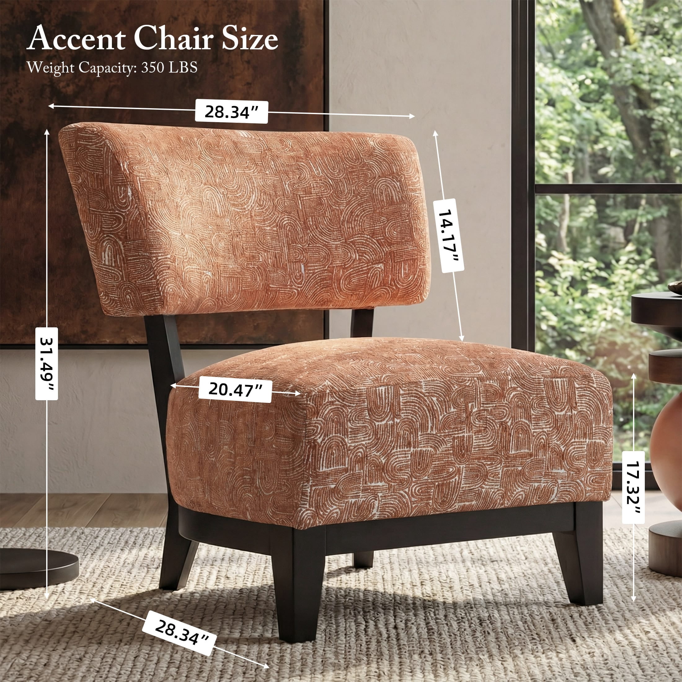 Aenkyo Contemporary Chenille Fabric Armless Accent Chair, Orange