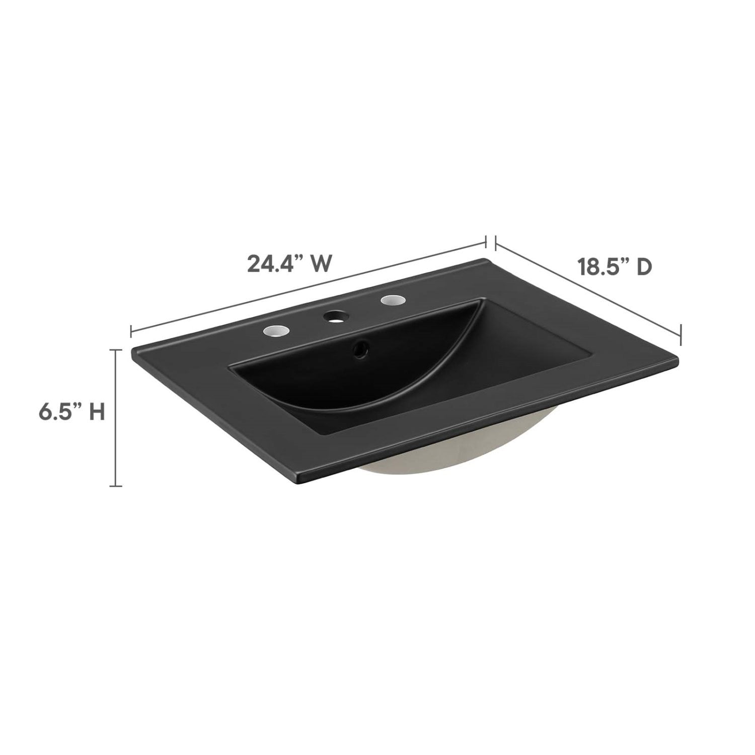 Single Vanity Sink, Black, Ceramic, Hotel Bedroom Bathroom, Modern Contemporary HB33612