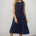 thumbnail image 5 of Delliss Women's Summer Sleeveless Plain Tank Dress Crew Neck Tiered Pleated Long Dress Beach Simple Trendy Sundress, 5 of 7