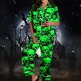 thumbnail image 4 of Halloween Pajamas Halloween Pumpkin Print Plus Size Wide Leg Button Pajamas for Women Set, 4 of 6