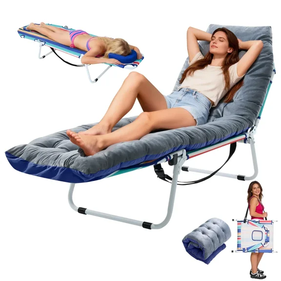SLSY Beach Chair for Adults,Lightweight Portable Lay Flat Folding Beach Chair with 5 Reclining Positions,Backpack Straps,Phone Pocket, Cup Holder,Support to 400LBS