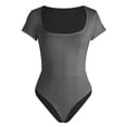 thumbnail image 5 of larppty Women's Square Neck Short Sleeve Long Sleeve Bodysuit Sexy Body Suits Shirt Slim Fitted Tops（Dark Gray， L）, 5 of 6