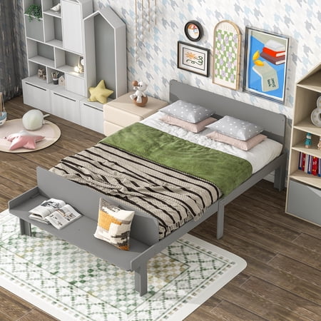 Holaki Full Bed with Footboard Bench,Gray