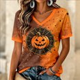 thumbnail image 4 of Yuncity Women Halloween Shirts Pumpkin Graphic Print V Neck Tshirts Summer Fall Short Sleeve T-Shirts Casual Loose Fashion Tops Size L, 4 of 6