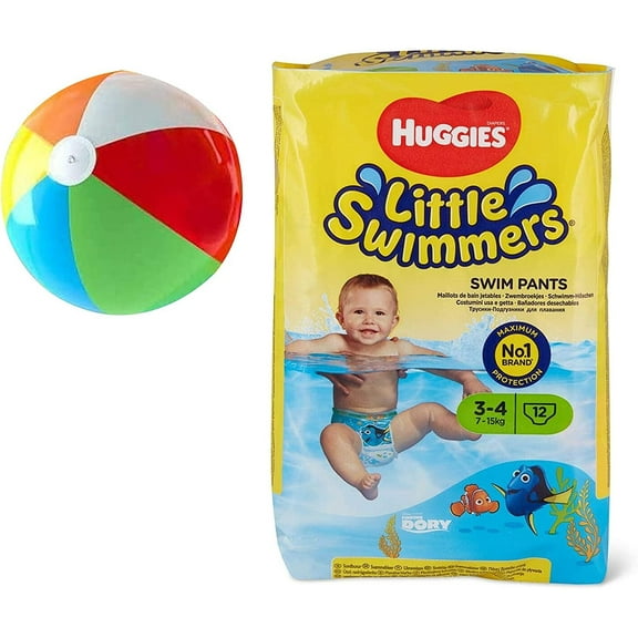 YDF Little Swimmers Disposable Swim Pants, 15lb-34lb 12-Count Bonus Inflatable Pool Ball, 5 in