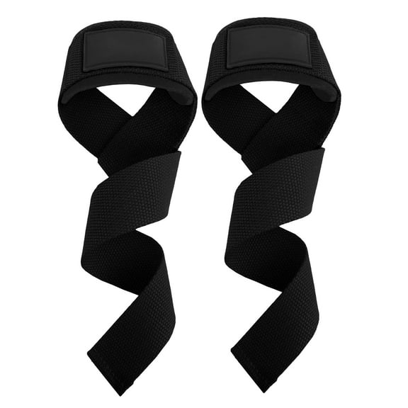 Weight Lifting Wrist Straps with Padded Support, Heavy Duty Cotton, Black, Pair