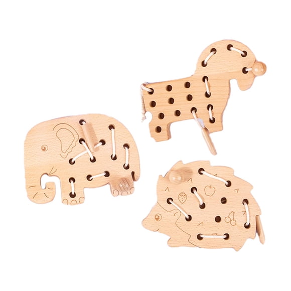 3 piezas de juguetes de madera para enhebrar y encordar, material didáctico, actividades, juego de mesa de viaje Animal