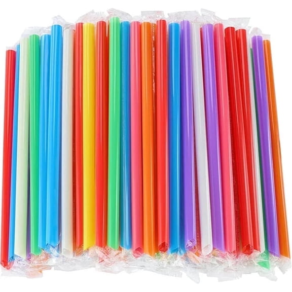 100 Pack Disposable Jumbo Straws for Drinking Smoothies & Bubble Boba Tea, Individually Wrapped Large Wide Straw for Milkshakes, 10x0.5 in