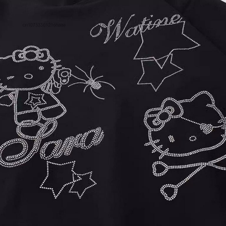 HELLO KITTY on Diamond- Girls lg - Long sleeve T-Shirt hoodie black and  pink.