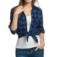 thumbnail image 6 of larppty Women's Long Sleeve Button Down Plaid Flannel Shirt Fall Casual Tops (Blue, S), 6 of 6