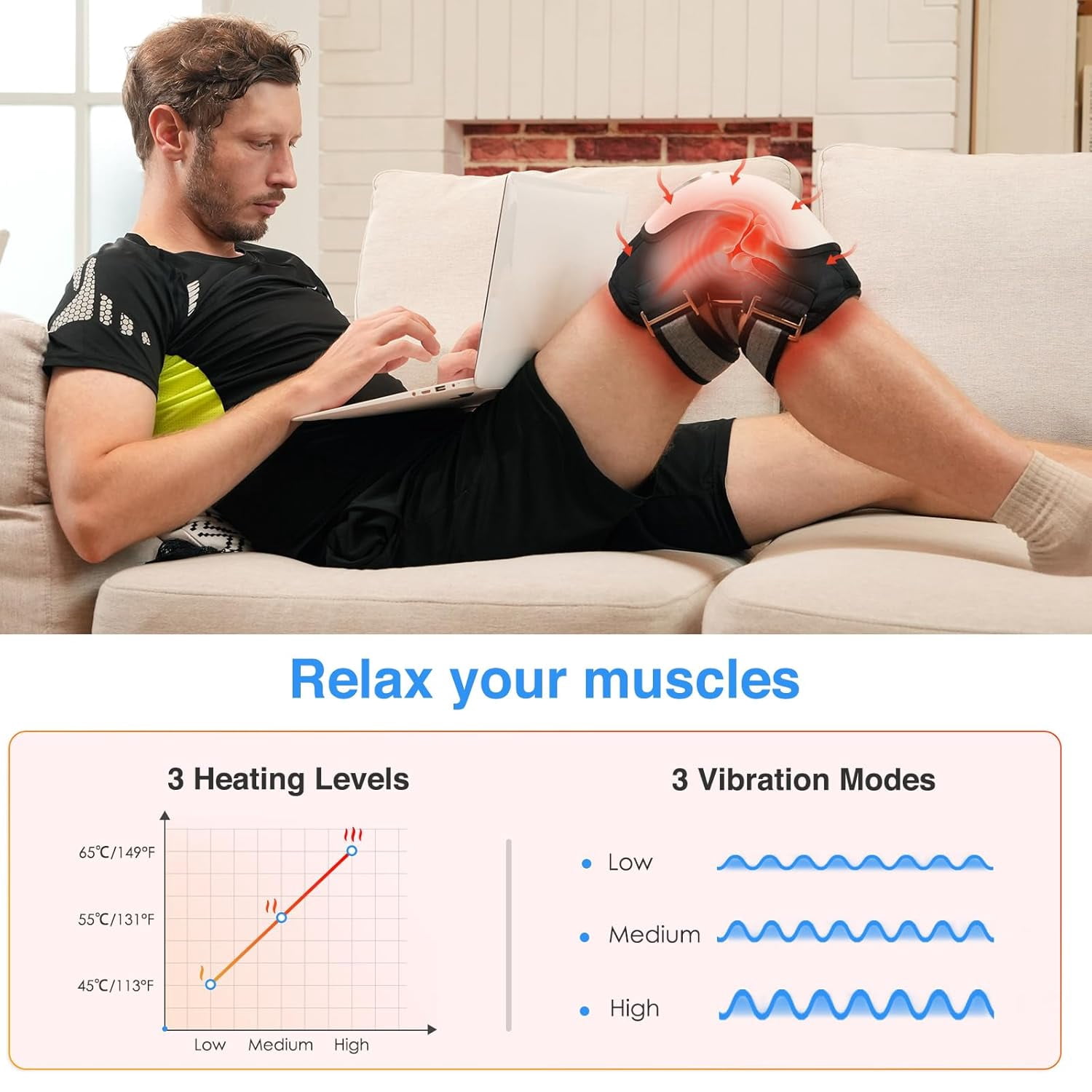 3 in 1 Foot Massager, Rechargeable Ankle and Heel Massager, Foot Massagers for Pain Relief and Blood Circulation, Portable Cordless Therapy Device with 3 Levels Vibration & 3 Heat Settings, 1 Pack