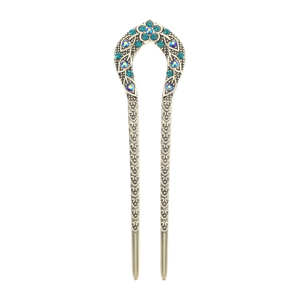 Doble punta de pelo Pin en forma de U Crystal Chignon HairPin Stick peinado accesorio para mujeres niñas (azul)