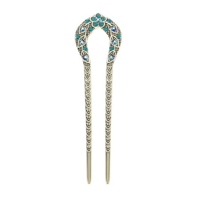 Double Broche de Cheveux en Forme de Cristal Chignon Accessoire de Coiffure en Épingle à Cheveux pour Femmes Filles (Bleu)