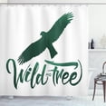 thumbnail image 1 of Green and White Shower Curtain, Wild and Free Quote with Eagle Motivational Brush Lettering, Fabric Bathroom Set with Hooks, 69W X 84L Inches Extra Long, Forest Green and White, by Ambesonne, 1 of 3