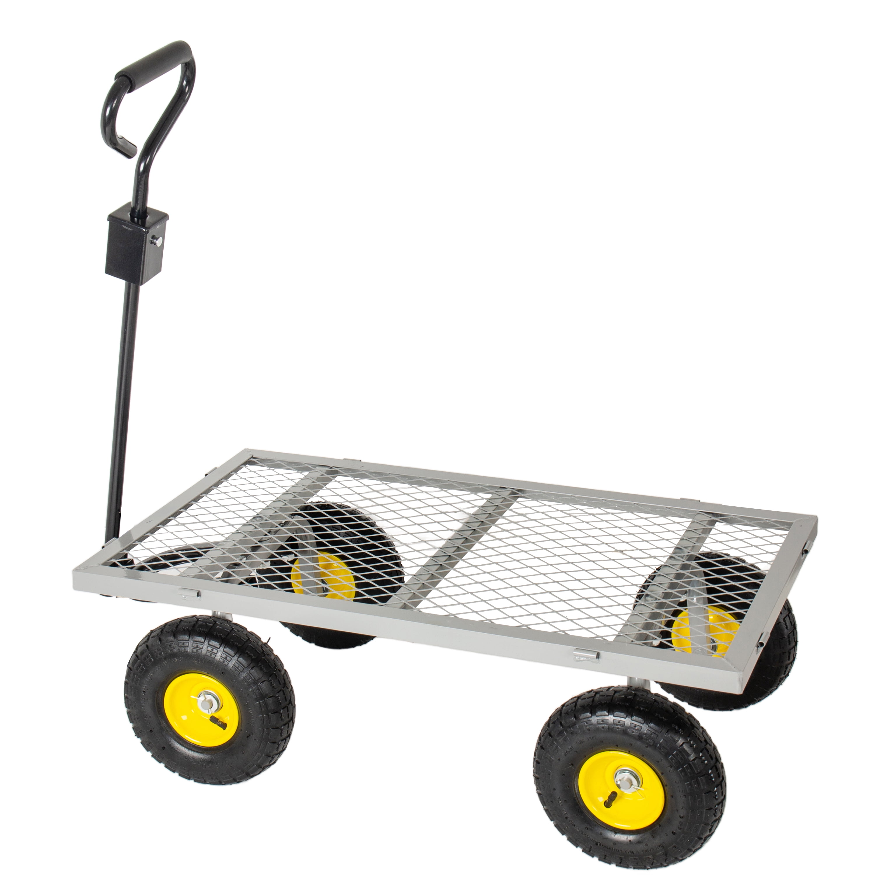 3 in 1 Oversized Steel Garden Cart, 880lbs Pullable Mesh Metal Garden Cart, All-Terrain Utility Cart with Removable Liner & Side Panels & Mesh Tray for Outdoor Lawn, Patio and Landscaping, Gray