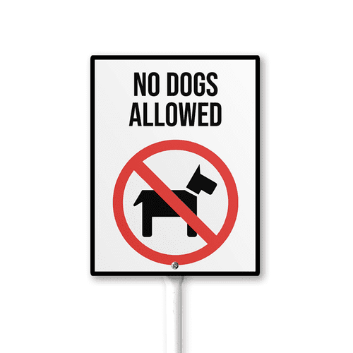 Caution Safety Sign No Dogs Allowed Sign with Stake 7x8.8inch Aluminum Outdoor Decoration Sign Rustproof Sturdy Aluminum Sign for Outdoor Use Easy Install Set of 1