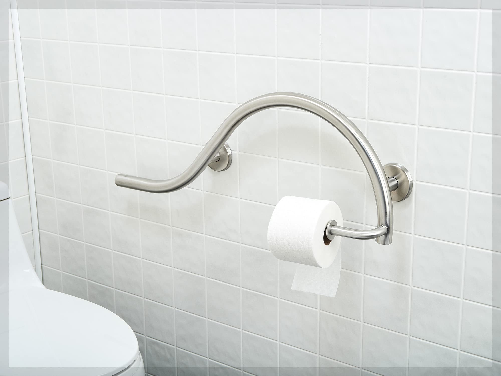Grab Bar Toilet Paper Holder for Bathroom Safety/304 Stainless Steel/Left/Brushed Finish/ 30" x 11"