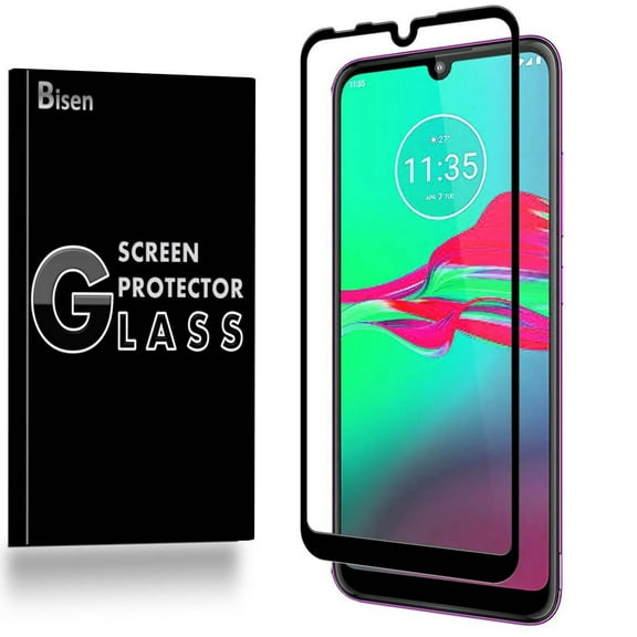Fit Motorola Moto E6 Plus [BISEN] FULL COVER Tempered Glass Screen Protector, Anti-Scratch, Anti-Shock, Shatterproof, Bubble Free