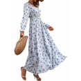 thumbnail image 3 of Women Floral Print V Neck A-Line Maxi Dress Long Sleeves Casual Wrap Autumn Beach Swing White L, 3 of 9