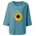 thumbnail image 4 of ZZwxWA Womens Summer Tops 3/4 Sleeve V-Neck Sunflower Print T Shirts Fashion Breathable Cotton Linen Plus Size Pullover Blouses Blue XXL, 4 of 5