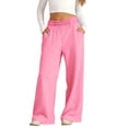 thumbnail image 2 of Tdoqot Girls Fleece Sweatpants with Pockets- Baggy Elastic Waist Casual High Rise Wide Leg Joggers Pink Size 6-14, 2 of 8
