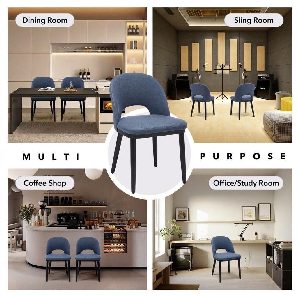 GARVEE Upholstered Dining Chairs Set of 6,Modern Dining Room Kitchen Chairs with High Back & Deep Seat for Vanity,Living Room,Cafe,Blue