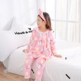 thumbnail image 1 of Ropa de niña grande Otoño Invierno pijamas de franela cálidos de manga larga conjunto de ropa de dormir con estampado bonito para niña enviar banda para el pelo regalo de Navidad, 1 of 4