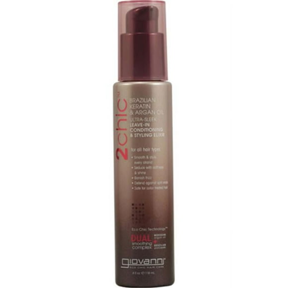 Giovanni Hair Care Products 1084532 2chic Ultra-Sleek Leave-In Conditioning and Styling Elixir with Brazilian Keratin and Argan Oil - 4 fl oz