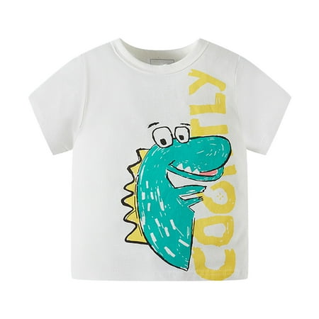 

Toddlers And Baby Boys Comfy T-Shirts Cartoon Dinosaur Printed Crew Neck Short Sleeve Summer Tops Tee Green White Streetwear Daily Clothes Elegant Tshirts