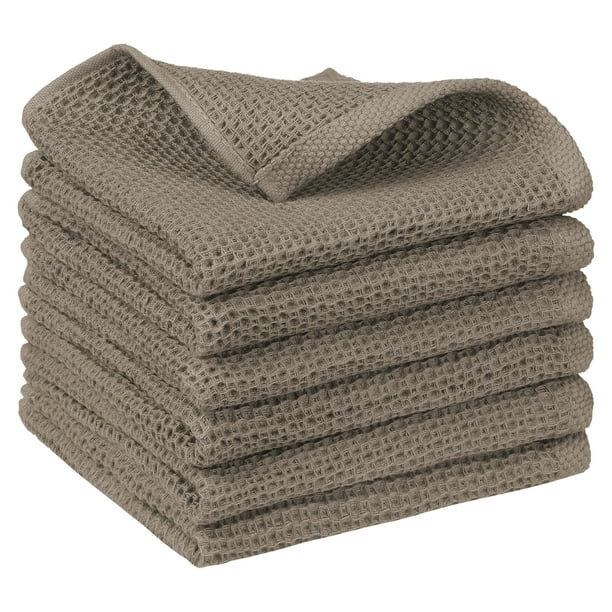 REGALWOVEN 6Pcs 100% de toallas de cocina de algodón con tejido de waffle marrón 6