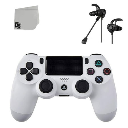 PS4 Wireless White Blue DualShock Controller Bundle - Like New With Earbuds BOLT AXTION