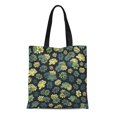 thumbnail image 1 of NUDECOR Sac Fourre-Tout en Toile Bleu Coloré Succulentes Couleurs Vertes sur Floral Jaune Sac à Provisions Réutilisable, 1 of 1