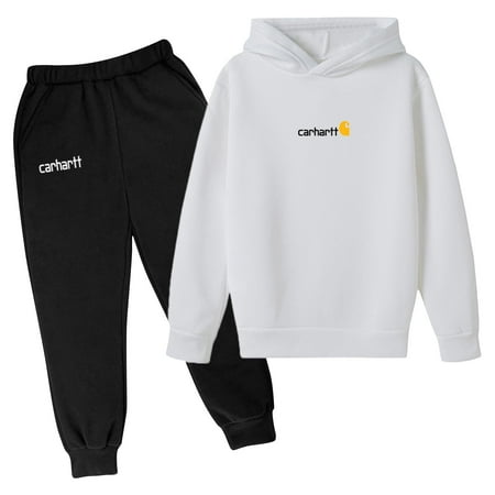 

Spazoro Toddler Girls Pullover Hoodie and Jogger Clothing Set Elastic Waist Sweatpants Letter Print 2PC Fall Winter Outfit Sets for Kids Girls White