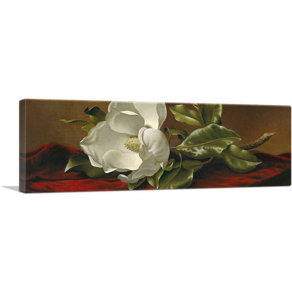 ARTCANVAS A Magnolia On Red Velvet Panoramic Canvas Art Print by Martin Johnson Heade - Size: 36" x 12" (0.75" Deep)