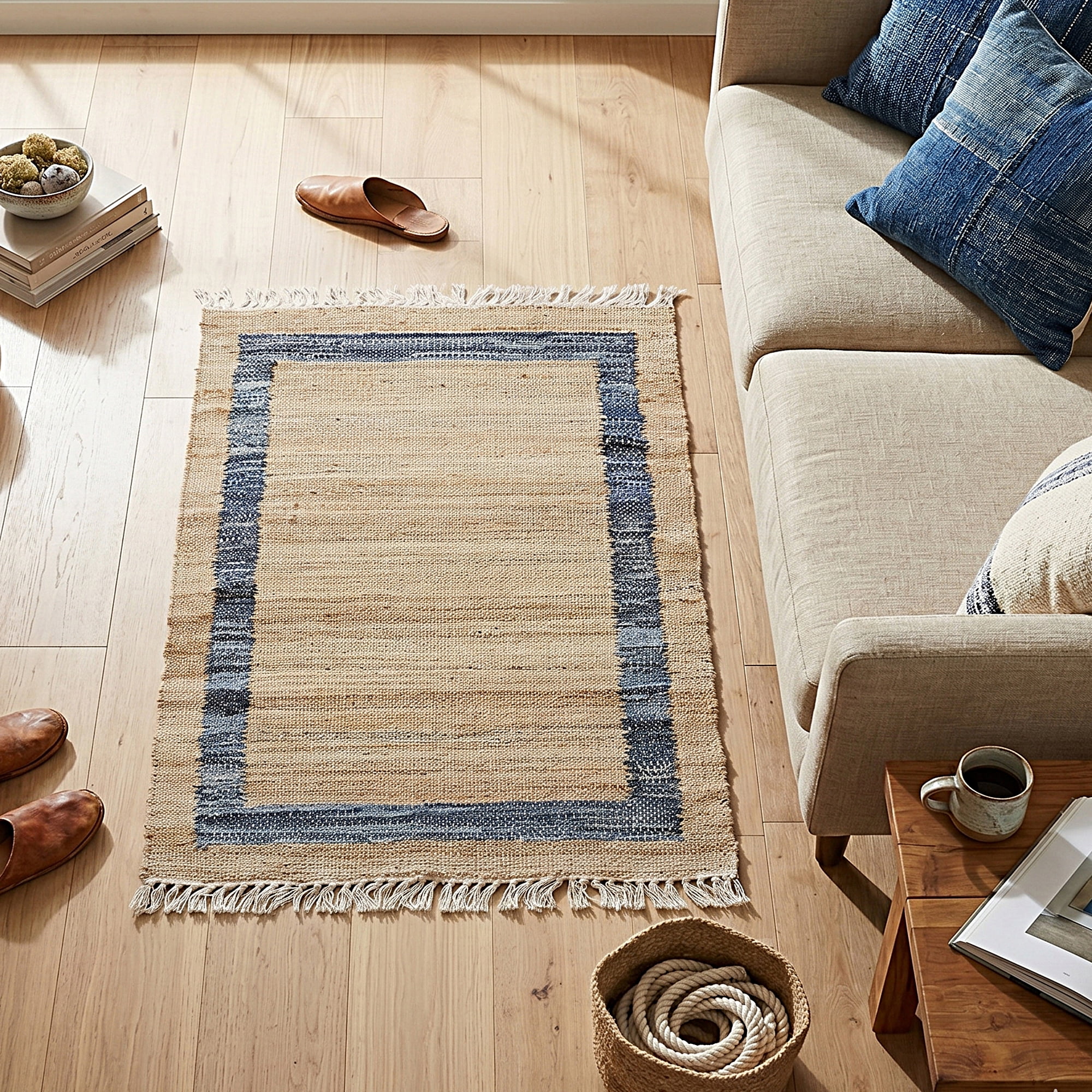 The Pioneer Woman Denim Jute Accent Rug – Natural & Blue Border | 30" x 46"