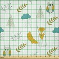 thumbnail image 2 of Ambesonne Forest Fabric by the Yard Microfiber, Winter Inspired Rain Fox Owl, 3 Yards, Dark Seafoam Earth Yellow, 2 of 2