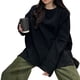 thumbnail image 3 of Camiseta de mujer Cuello redondo Color sólido Manga larga Casual Top suelto, Negro, L tholdsy AP001280-02B, 3 of 7