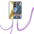 thumbnail image 2 of Flower Pattern Case for Samsung Galaxy S22, Detachable Shoulder Strap Lanyard Crossbody Slim Lightweight Floral Cover with Soft Silicone Shockproof Drop Resistant Case,Blue Peony, 2 of 7