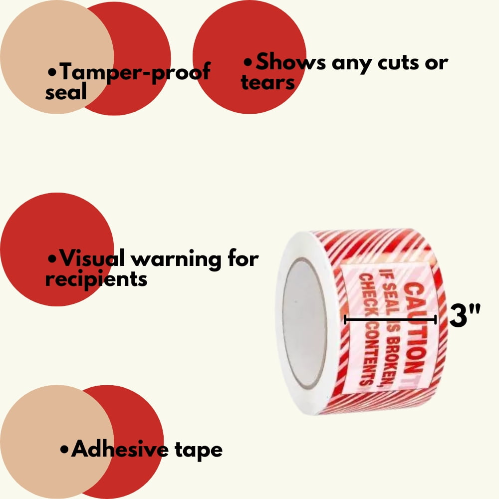 MMBM Tamper-Proof Security Tape, 3" x 110 Yards, Red/White Stripes, Tamper-Evident & Cargo Protection, 24 Rolls