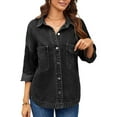 thumbnail image 2 of Female Jean Shirt Jacket Casual Long Sleeve Denim Shirts Fall Outfits Black & Gray M, 2 of 9