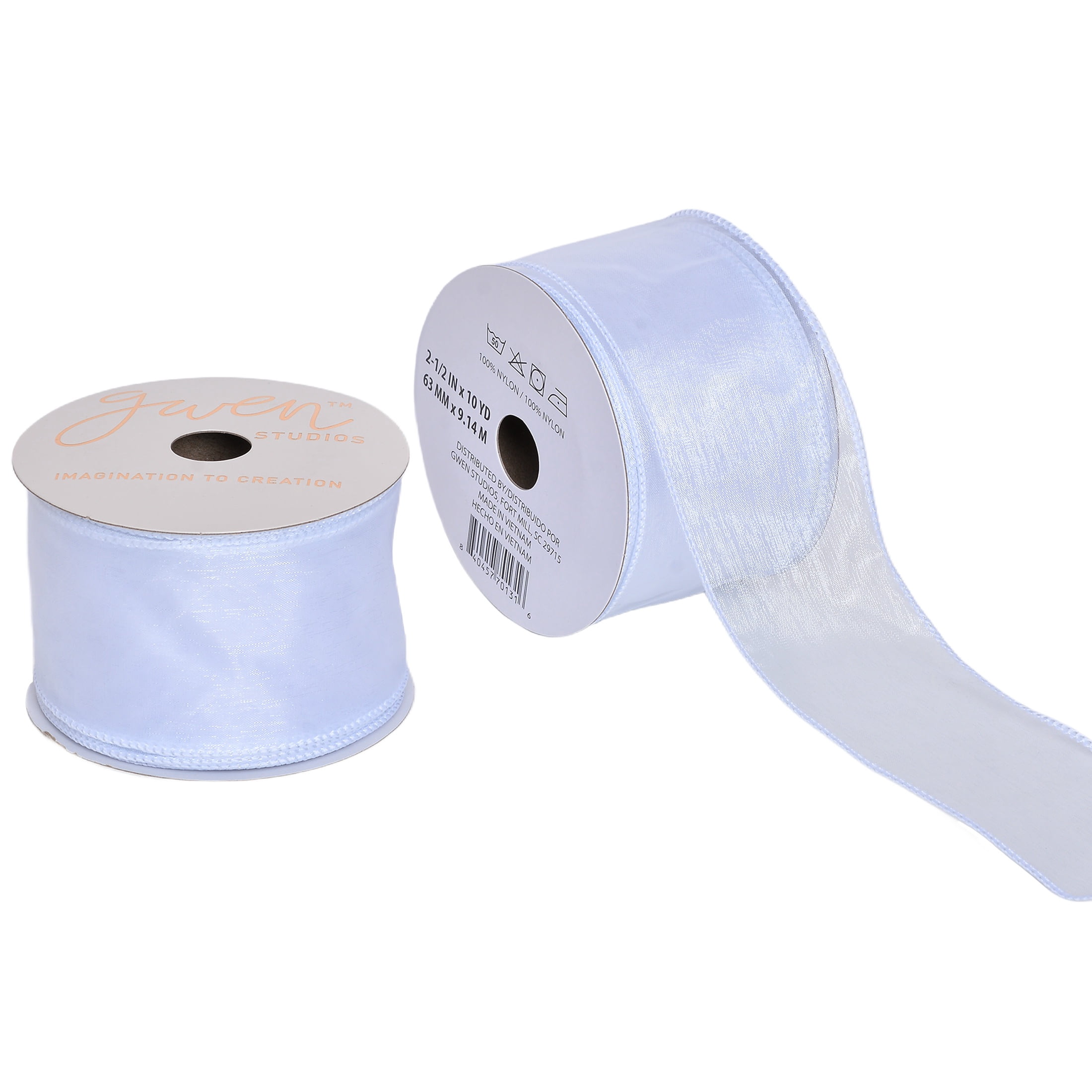 Gwen Studios 2.5" White Sheer Wire Edge Ribbon, 10 Yards